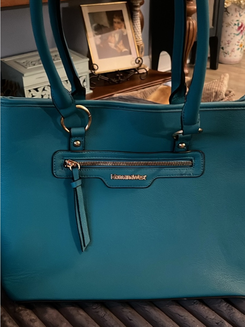 Montana West Teal Shoulder Tote with Gold Accents